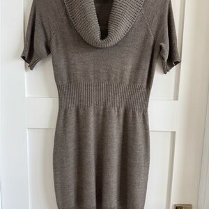 LOFT Taupe Cowl Neck Short Sleeve Sweater Dress